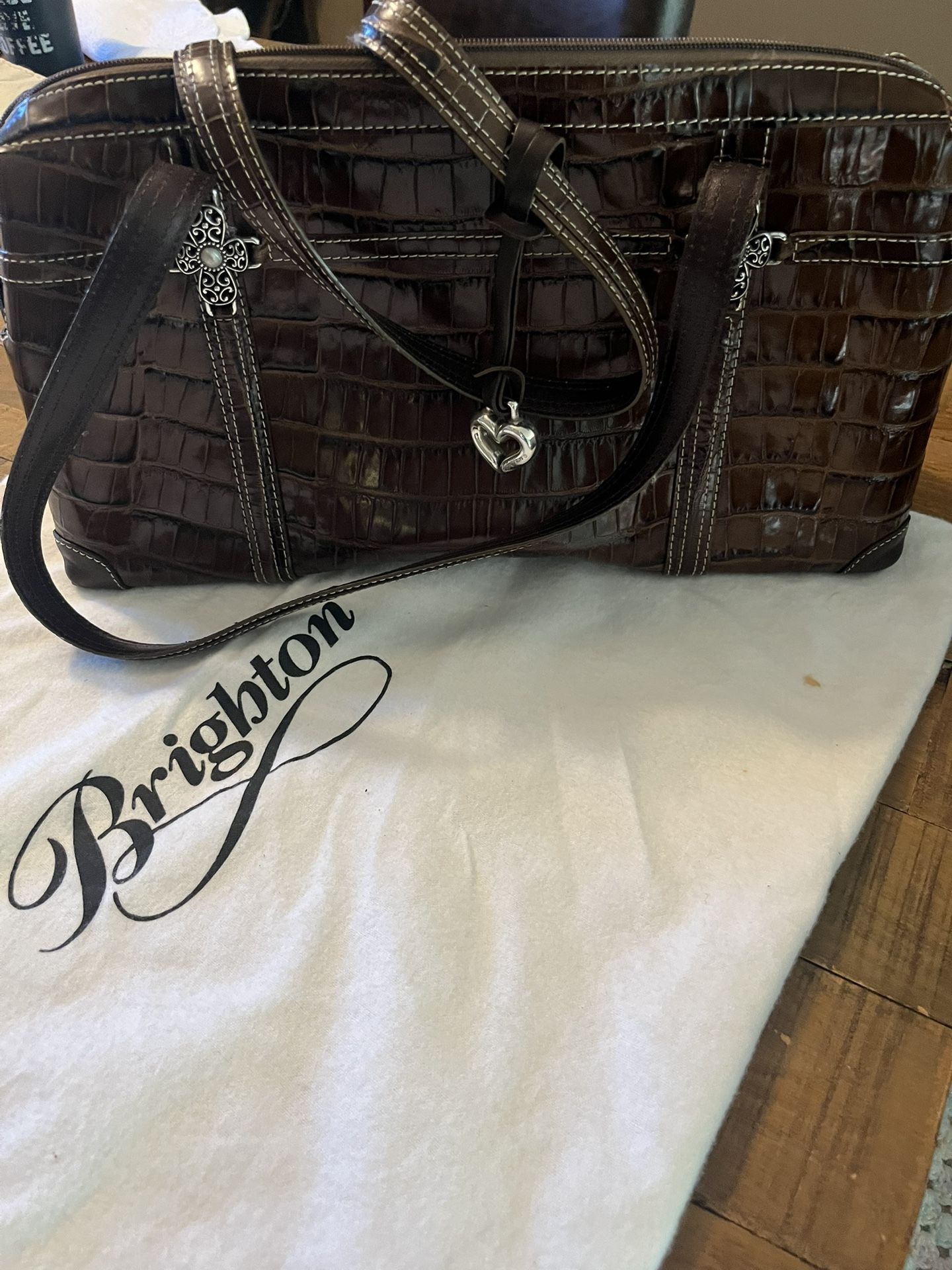 Brighton Brown Embossed Leather Croc Shoulder Bag