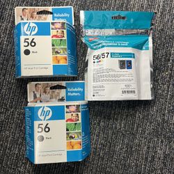 Three HP 56 Black One Color 57 Expired Ink Cartridges
