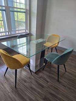 Glass Top Dining Table with 4 Velvet Chairs