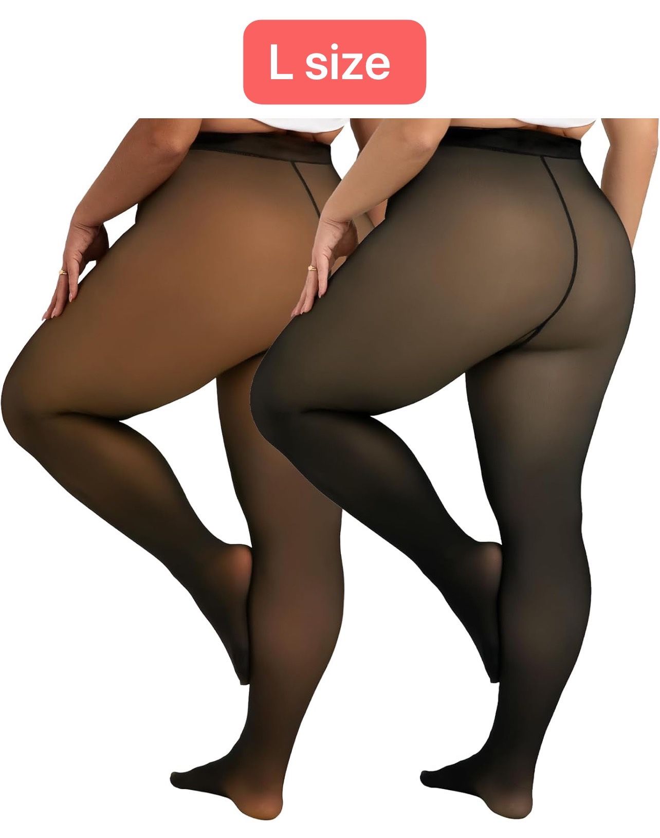 2 Pairs Large Size Fleece Lined Tights Womens- Winter Warm Fake Translucent Thermal Pantyhose leggings,pls choose L or xxl size