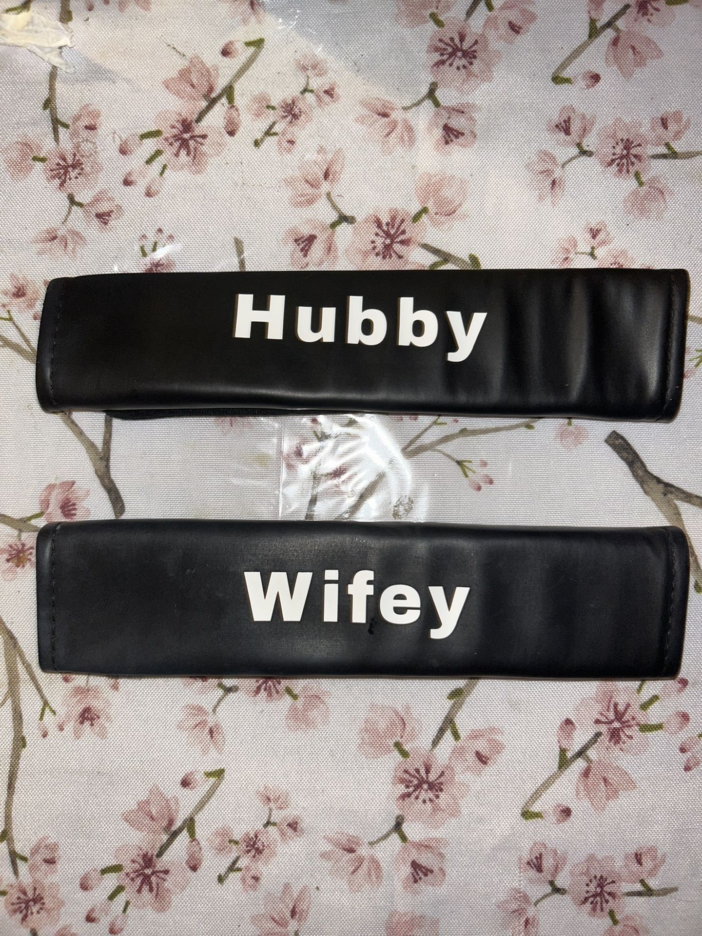 Hubby & Wifey Seatbelt Covers In Good Condition