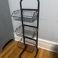 Black Metal 3-Tier Storage Rack with Baskets. Copper rose gold details