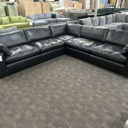 Jet Black Leather Cloud Sectional (Marked Down!)