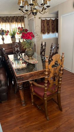 Big dining table with glass wood
