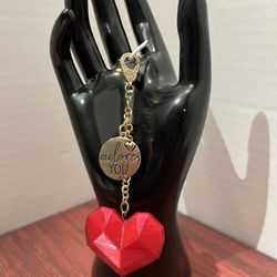 Pink heart with gold chain keychain accessory 