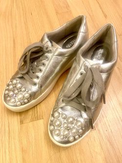 Michael by Michael Kors Faux Gem and Faux Pearl Embellished Leather Sneakers