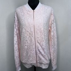 Isaac Mizrahin Live Pink Nylon Blend Garment Lace Bomber Jacket Sz:S 