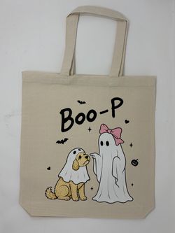 Halloween Ghost Dog Canvas Tote Bag