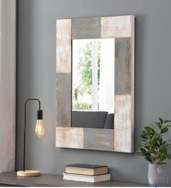 FirsTime & Co. Mason Planks Wall Mirror, 31.5"H x 24"W, Aged White & Gray Wood Brand New
