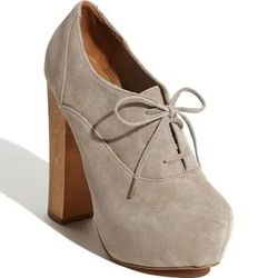 STEVE MADDEN 8.5 SHOES CIRKUS PLATFORM LACE UP HEELS GRAY SUEDE OXFORD PUMP 