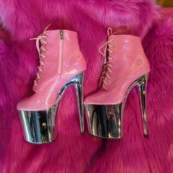 Golden Bulls Pink Glitter Platform Boots - Size 9 - 8" Platform Heel