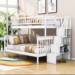 Twin-Over-Full Wood Bunk Bed With Stairway And Storage