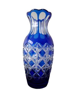 Cobalt Blue Cut-to-Clear Crystal Vase