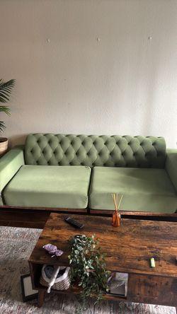 Green Velvet Tufted Sofa
