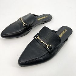 Dream Pairs Black Pointed-Toe Horsebit Flat Mules Women's 9