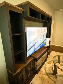 Large Wood Entertainment Center Wall Unit with Fireplace