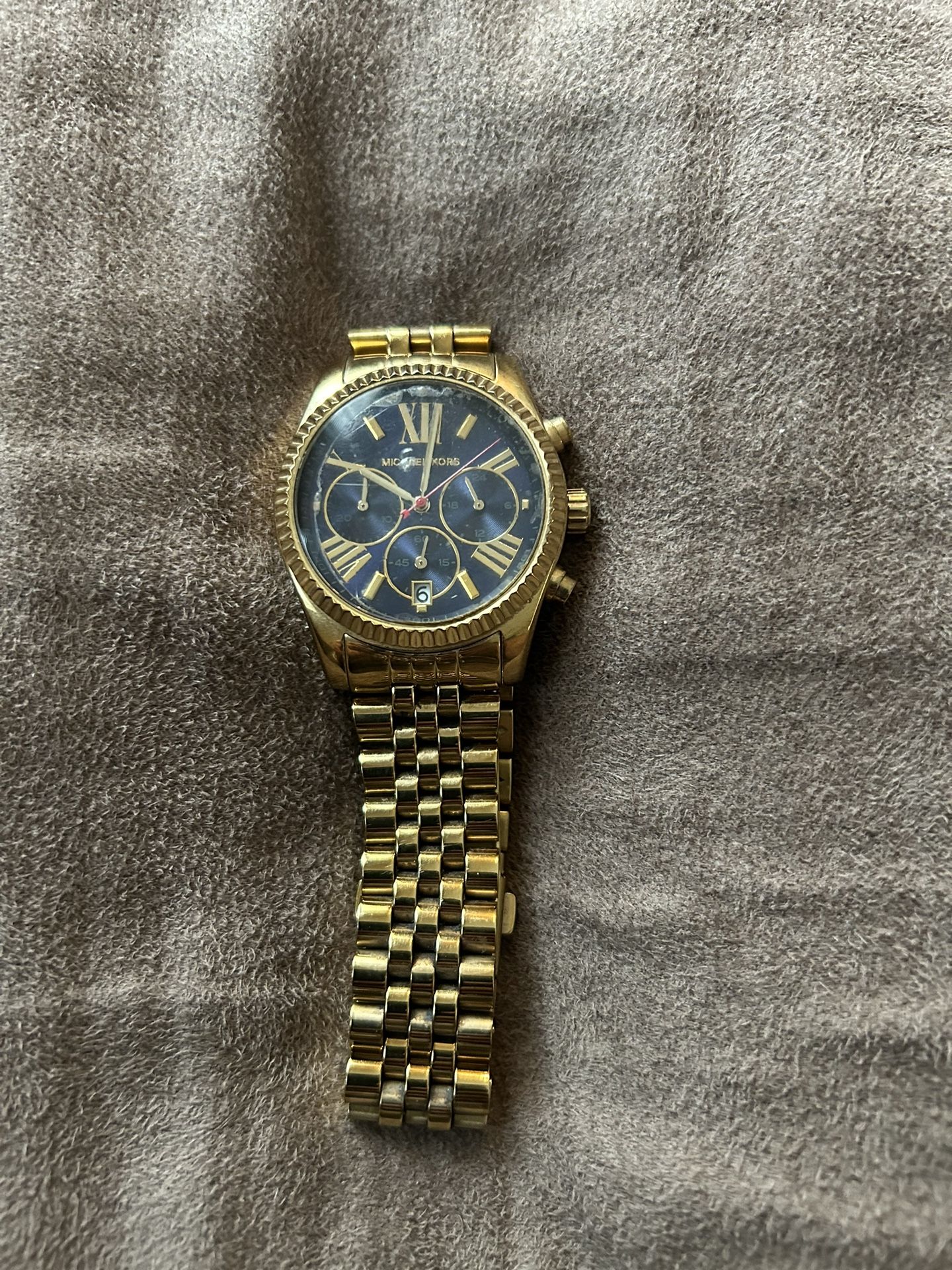 Gold Michael Kors watch with navy face Michael Kors Bel Air Chronograph Blue Dial Watch review  main image 2