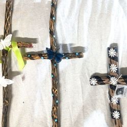 Decorated Chola Cactus Wood Crosses