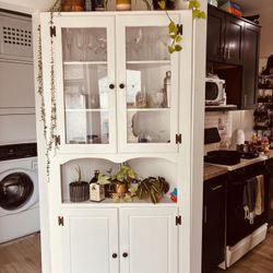 White Corner Cabinet Wood Display Vintage MCM