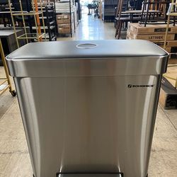 SONGMICS (2 x 8 Gallon) Dual Compartment Garbage Can w/ Pedal Stays Open and Soft Close - Silver