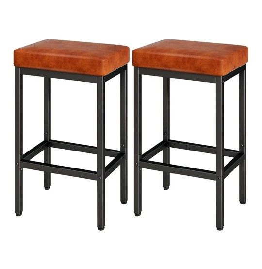 Caramel Brown Bar Stools Set of 2, 26 Inch