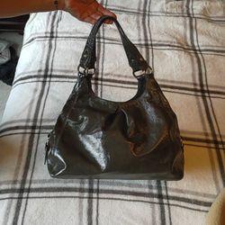 Coach Maggie Graphite Gray Patent Leather Hobo Satchel