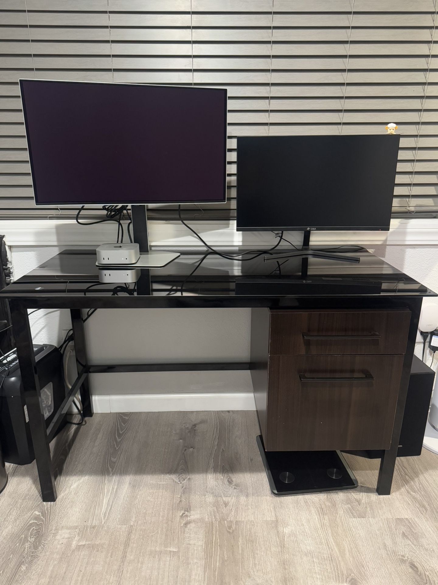 Black Glass Top Desk With Sliding Out Cabinets