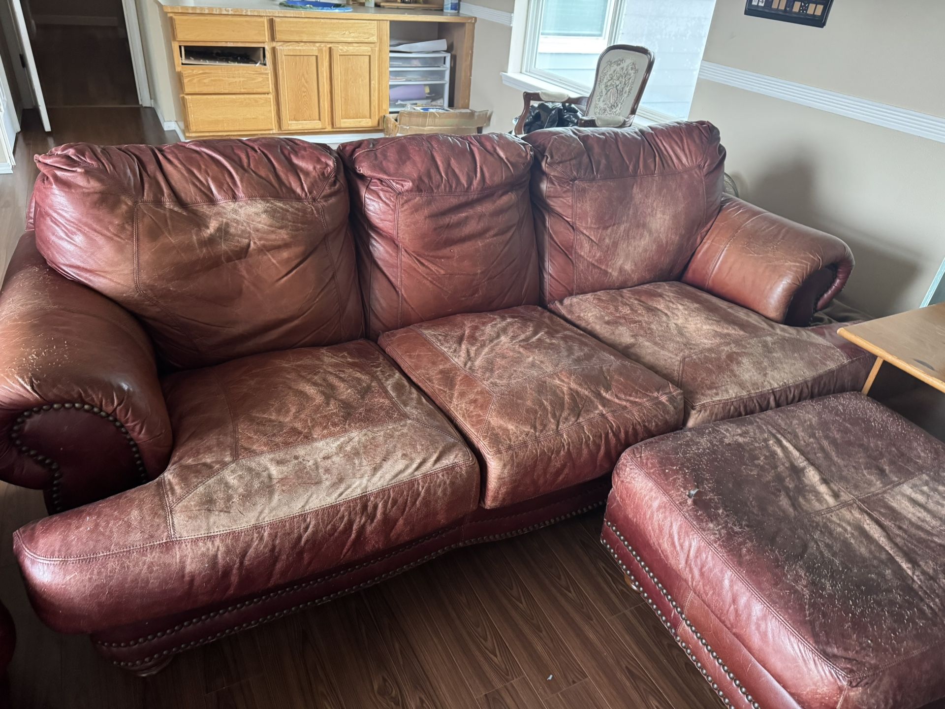 Leather Couch, Chair, Ottoman 