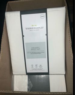 Threshold Organic Cotton Solid Sheet 4pc Set Queen White New