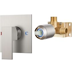 Square Single-Function Brass Faucet Shower Rough-in Valve Male Thread Bathroom Trim Kit Single Handle Tub Shower Valve 4.3 Inch Cover Plate Brushed Ni