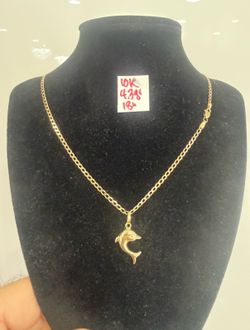 10K Solid Gold Chain and Pendant For Wedding 4.3Gr 18 Inches Long