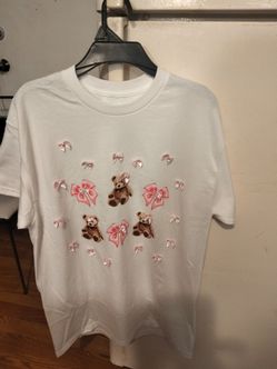 White Graphic T-Shirt Teddy Bears and Bows