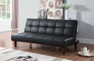 Brand New Black Leatherette Biscuit Tufted Sofa Bed