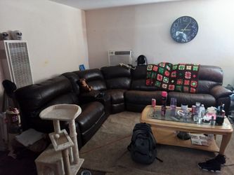 Dark Brown Leather Sectional Recliner Sofa