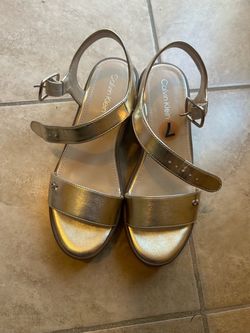 Calvin Klein Gold Wedge Sandals Size 7