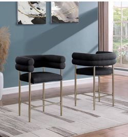 Black Teddy Fur Counter Height Chair Set 2