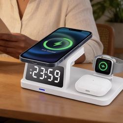 Wireless Charger Desktop Clock, 18.8x9.2x5.5cm Digital Alarm Clocks, Fast Charging Hub for Smartphones, Durabled ABS Bedside Clock for Home, Office, D
