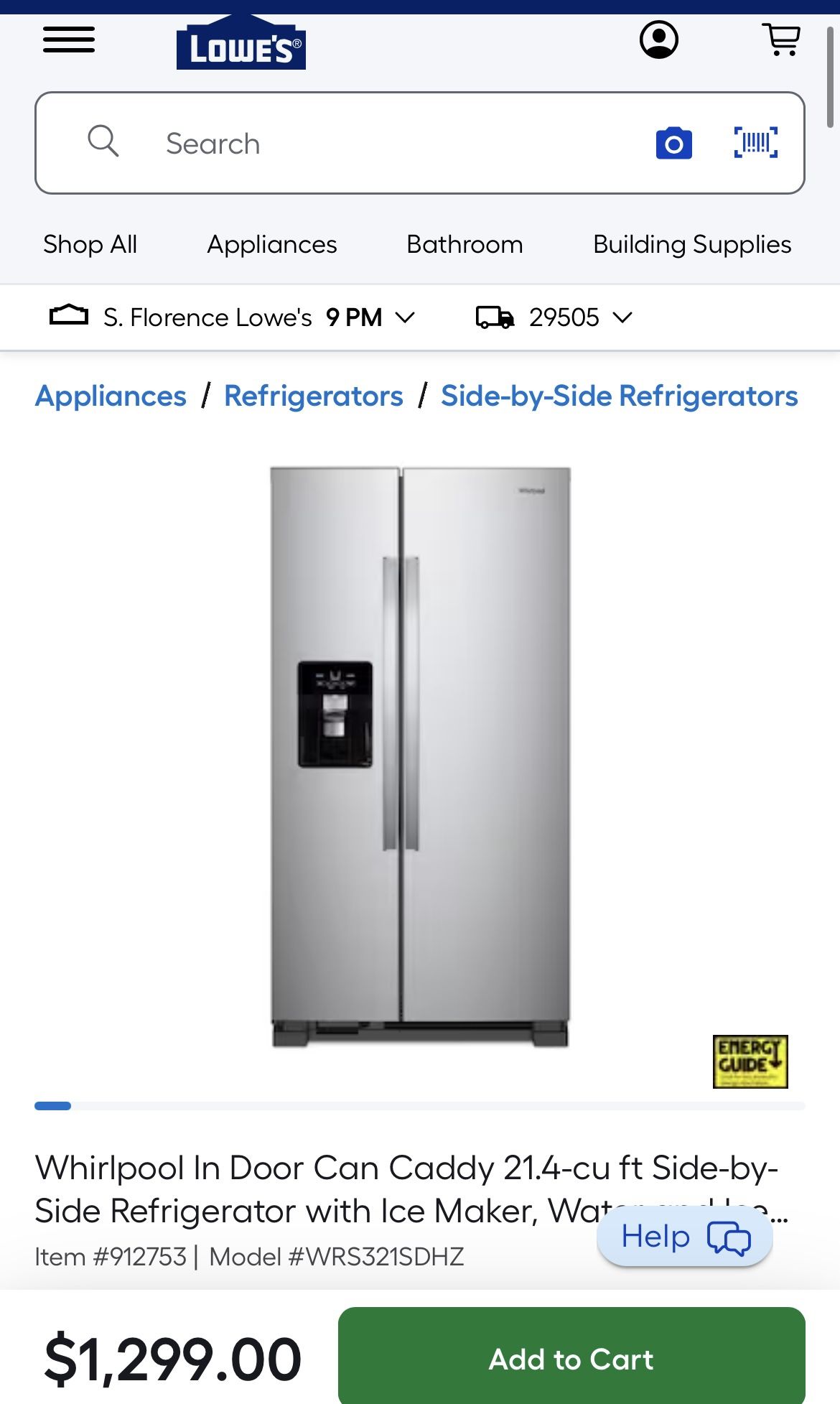 NEW WHIRLPOOL SIDE BY SIDE W/ICEMAKER