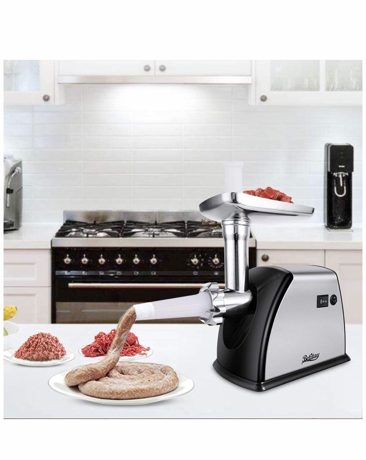 Betitay Electric Meat Grinder, Stainless Steel Meat Mincer Sausage Stuffer, 【1800 Watts Max】Heavy Duty Food Processing Machine with 3 Grinding Plates