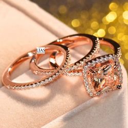 New 18k Rose Gold Wedding Ring Set 