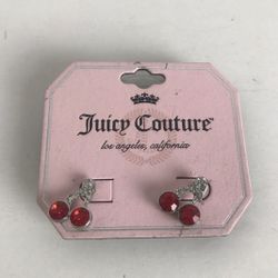 Juicy Couture Silver Tone Cherry Rhinestone Earrings NWT