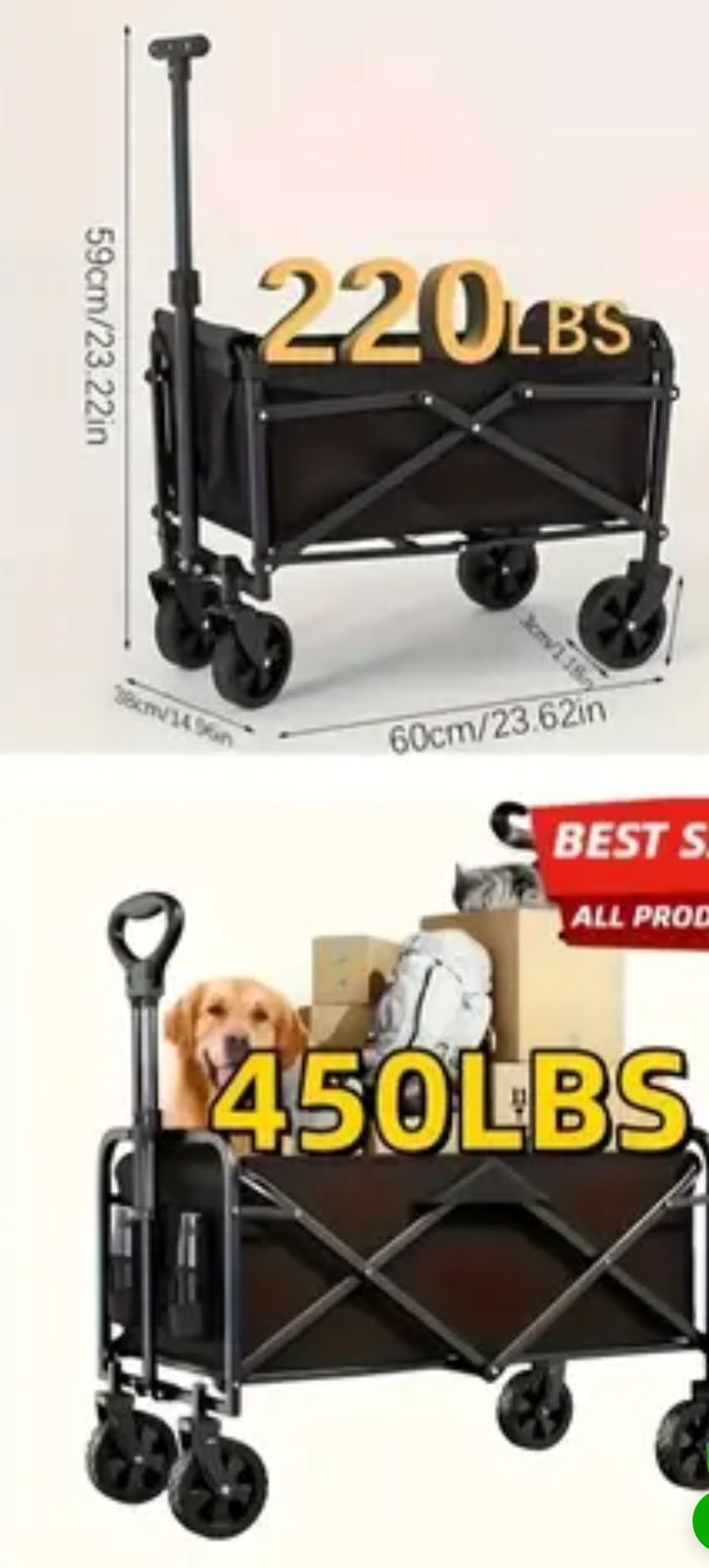I have four of these wagons two are the three are the smaller ones and then I have one big one like the picture says the 450 pounds