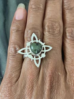 Silver 950 witches knot star and moon with green Jade stone