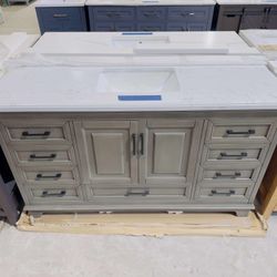 60 in. W x 22 in. D Single Sink Bath Vanity in Rustic Gray with White Top $899 