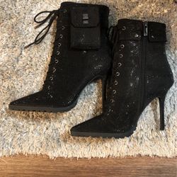 BLACK JLO BLING STILETTO BOOTS SIZE 10