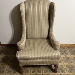 Gold Striped Wingback Chair 