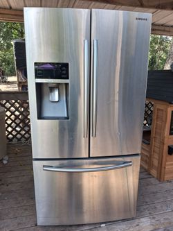 Samsung stainless steel 3 door refrigerator, model RF28HFEDBSR