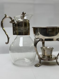 Vintage Silver Plated Coffee Carafe Candle Warmer Base Clear Glass
