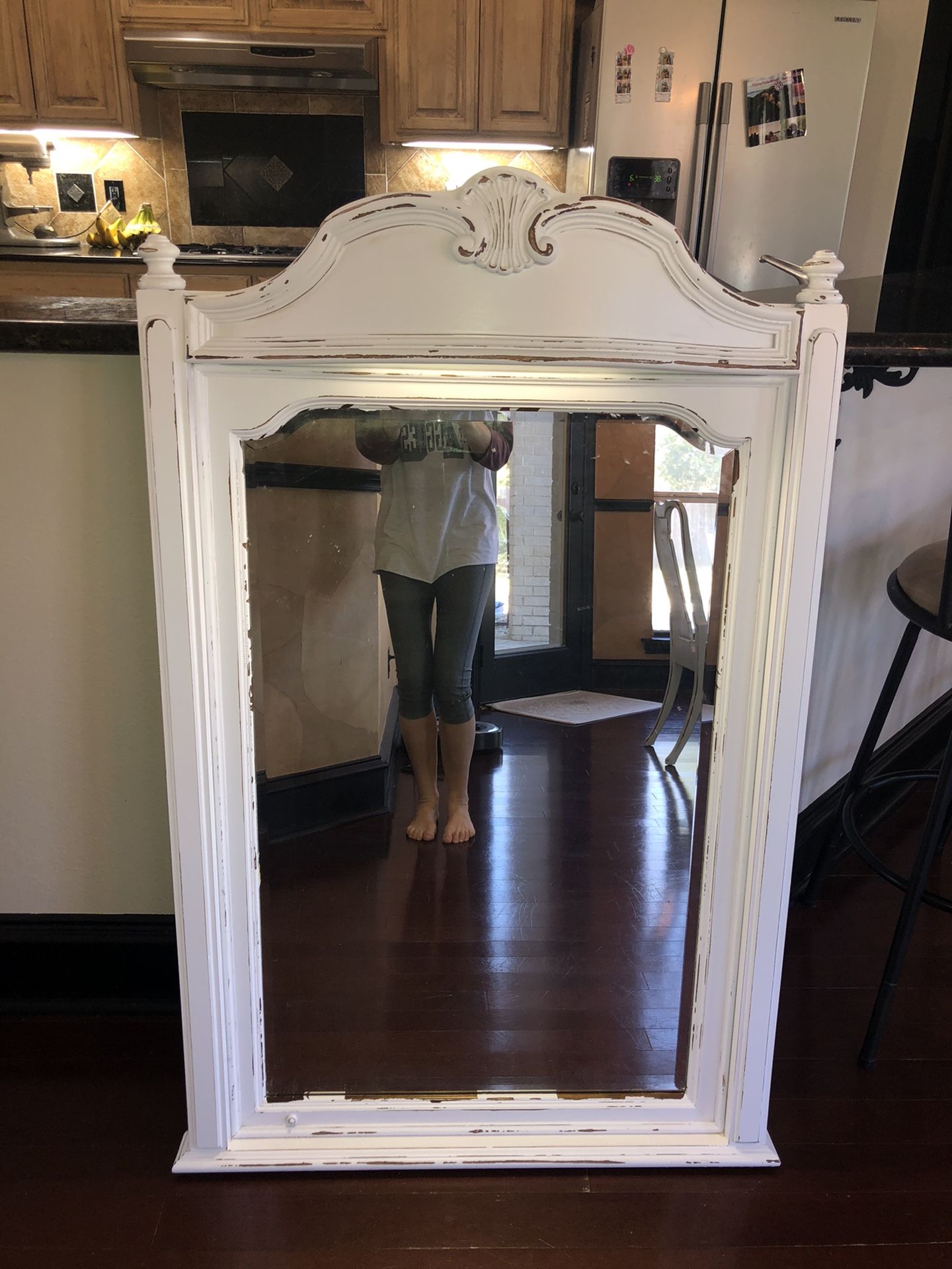 Solid wood farmhouse cottage shabby chic rustic vintage French provincial country mirror with light