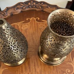 2 Brass Moroccan Candle-lit Table Lamps